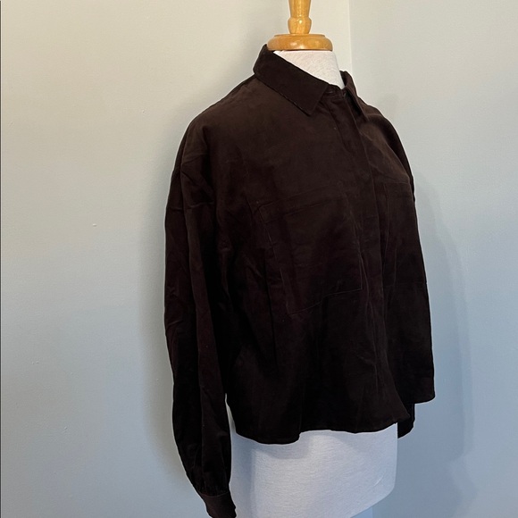 NWOT Banana Republic Cropped Dark Oak Balloon Sleeve Button Down Shirt XL - Picture 5 of 11